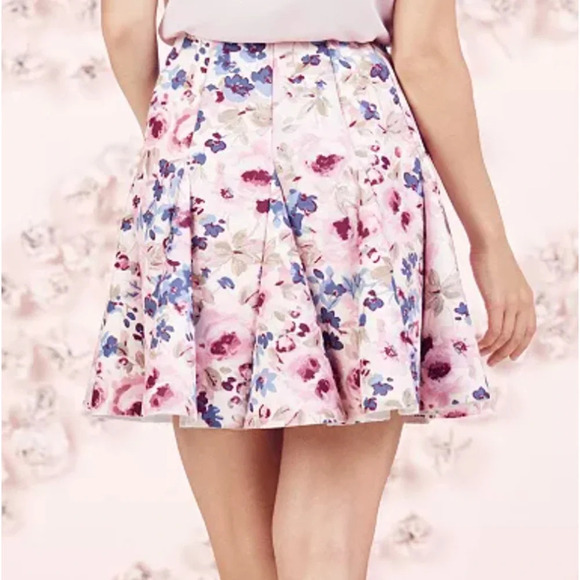 Lauren Conrad Runway Women's Floral Pleated Scuba Skirt Size 12 - Picture 1 of 11